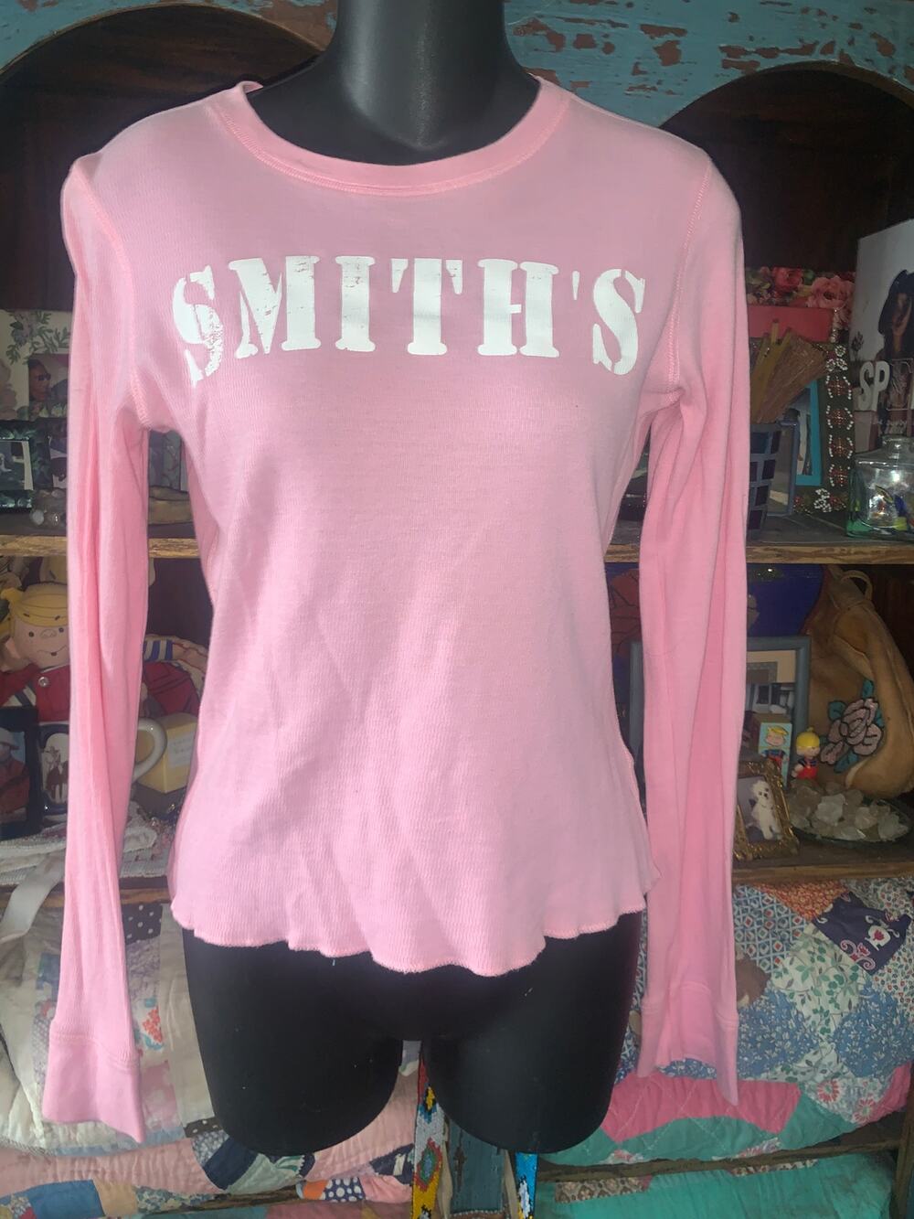 VINTAGE SMITH'S LOGO PINK COTTON THERMAL TOP LONG SLEEVE TEE
